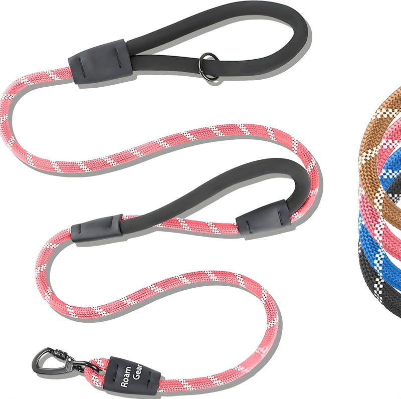Roam Gear 6 Foot Dog Leash, Two Extra Padded Handles, Locking Carabiner Clip, Reflective for Night Visibility, Weatherproof, Heavy Duty Rope Leash, (Pink) - Image 1